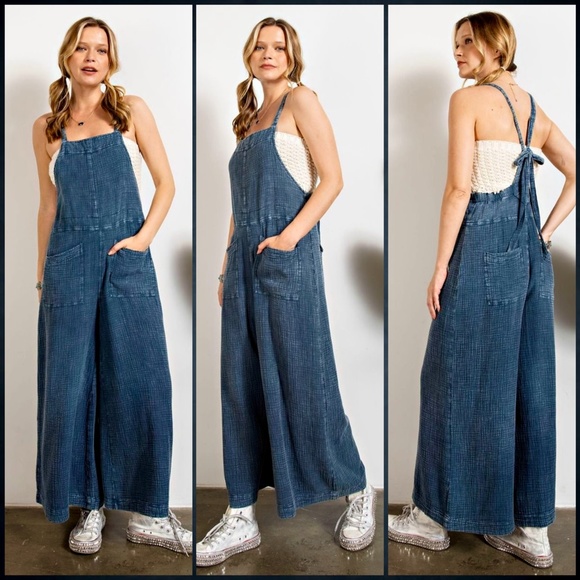 easel Pants & Jumpsuits Easel Here I Am Mineral Washed Faded Denim